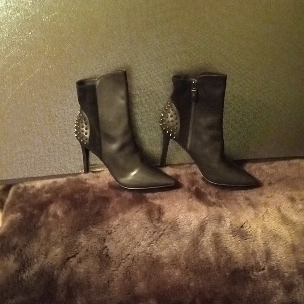 Alice + Olivia Black Studded Heeled Boots